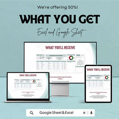 Advertising flighting Schedule Sheet | Advertising Campaign Planner | Google Sheets and Excel Template | Marketing & Budget Planner
