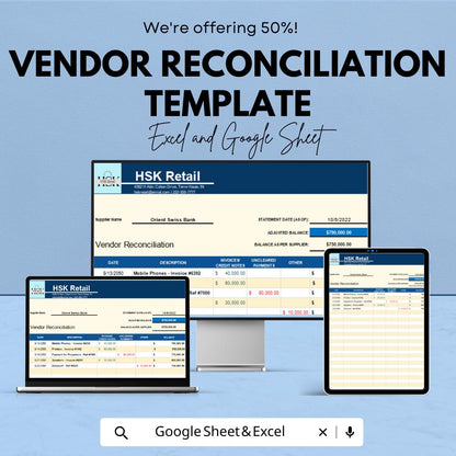 Vendor Reconciliation Template | Accounts Payable Reconciliation Spreadsheet | Supplier Statement Matching | Invoice & Payment Tracker