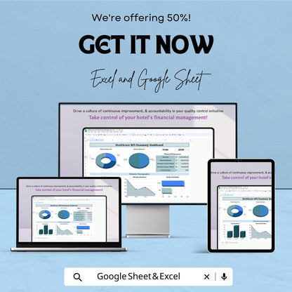 Healthcare KPI Dashboard Excel and Google Sheet | Patient Satisfaction & Financial Metrics | Healthcare Reporting Template