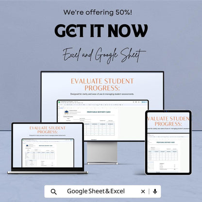 Printable Report Card Template | Excel & Google Sheets | Editable Student Progress Tracker | Grade Sheet | School Assessment Form