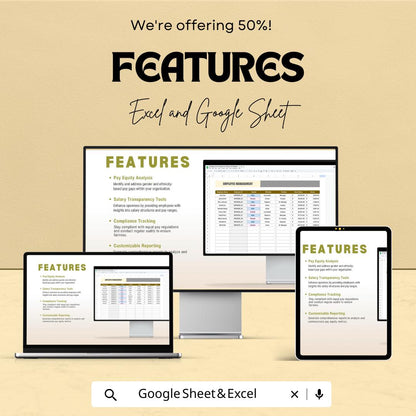 Pay Equity and Transparency Analyzer HR Template | Salary Analysis Dashboard | Equal Pay Compliance Tool | Excel & Google Sheets