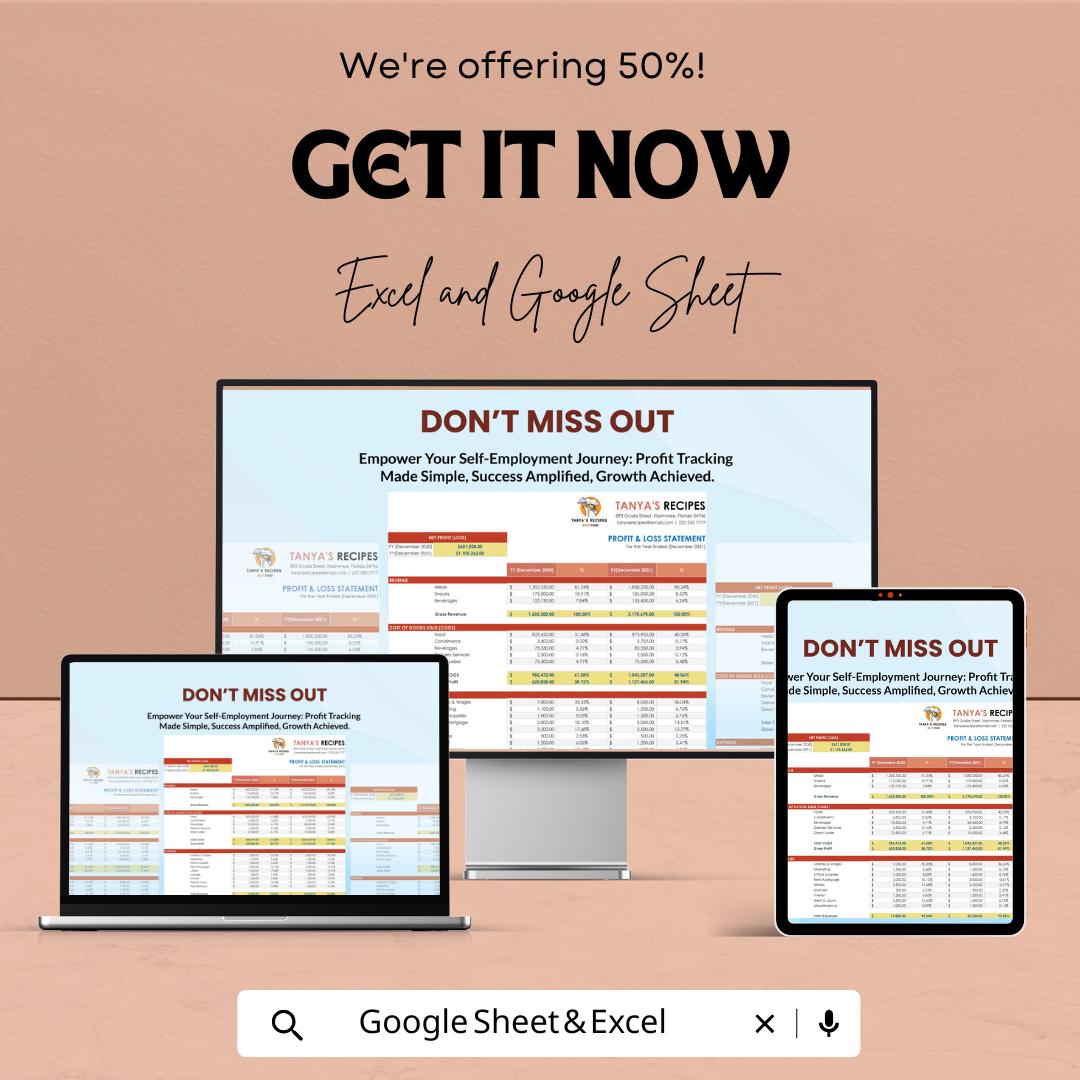 Self-Employed Profit and Loss Template | Small Business P and L Statement | Income & Expense Report | Monthly Profit Tracker