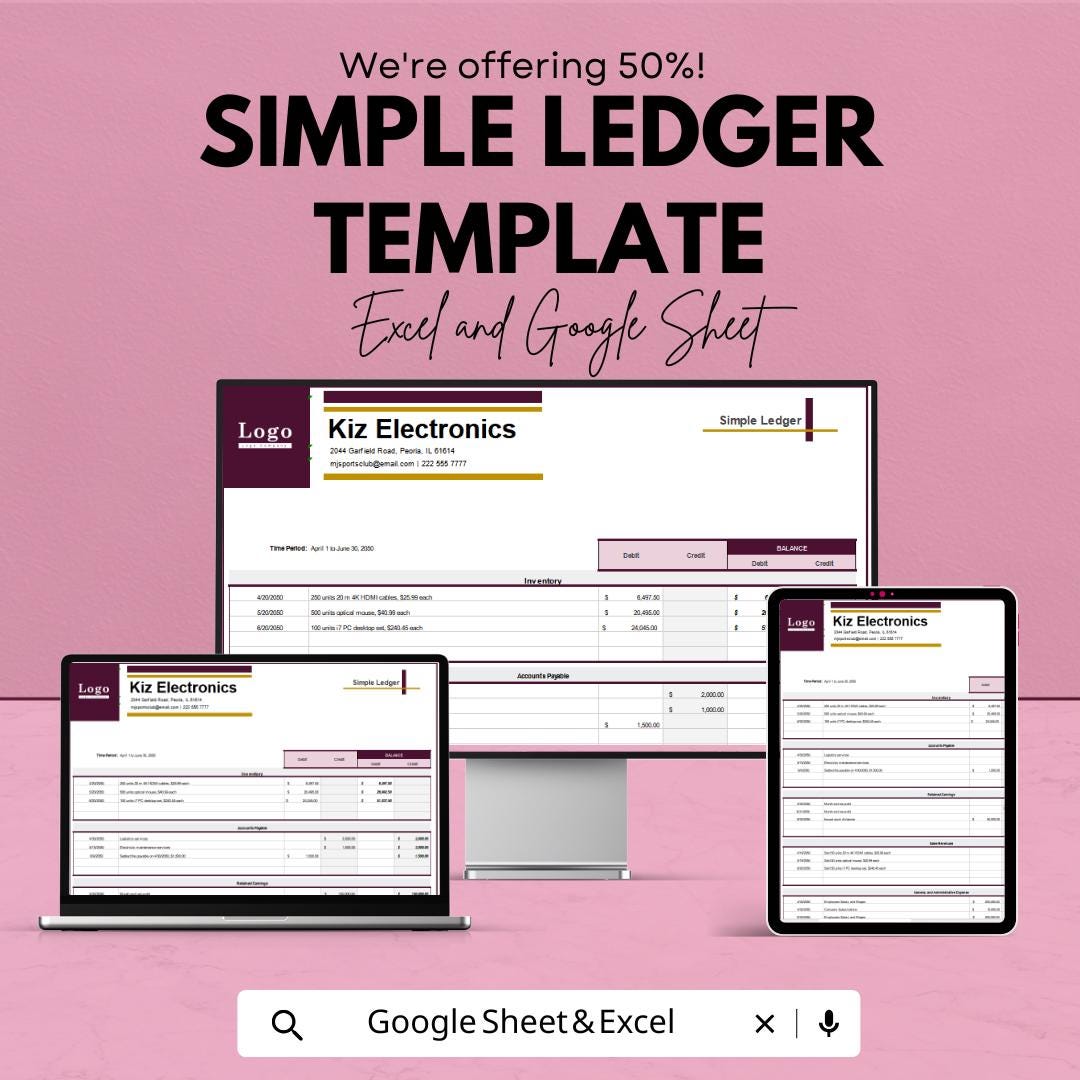 Simple Ledger Template | Basic Accounting Ledger | Debit & Credit Tracker | Small Business Finance Spreadsheet