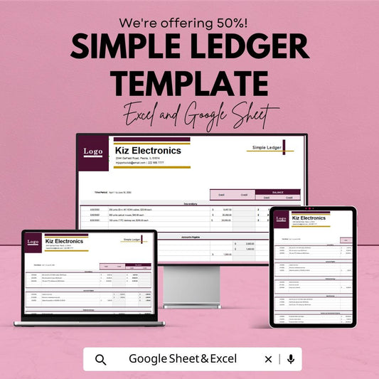 Simple Ledger Template | Basic Accounting Ledger | Debit & Credit Tracker | Small Business Finance Spreadsheet