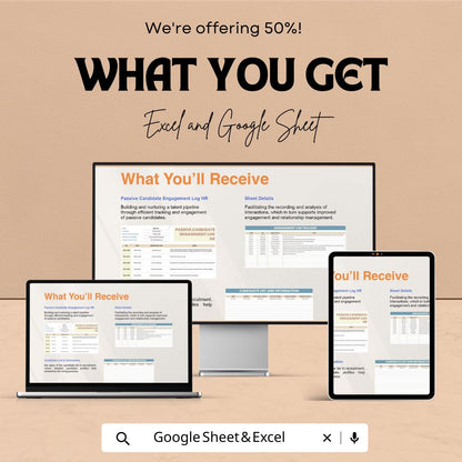Passive Candidate Engagement Log HR Template | Recruitment Tracker Spreadsheet | Talent Pipeline CRM | Excel & Google Sheets Hiring Log