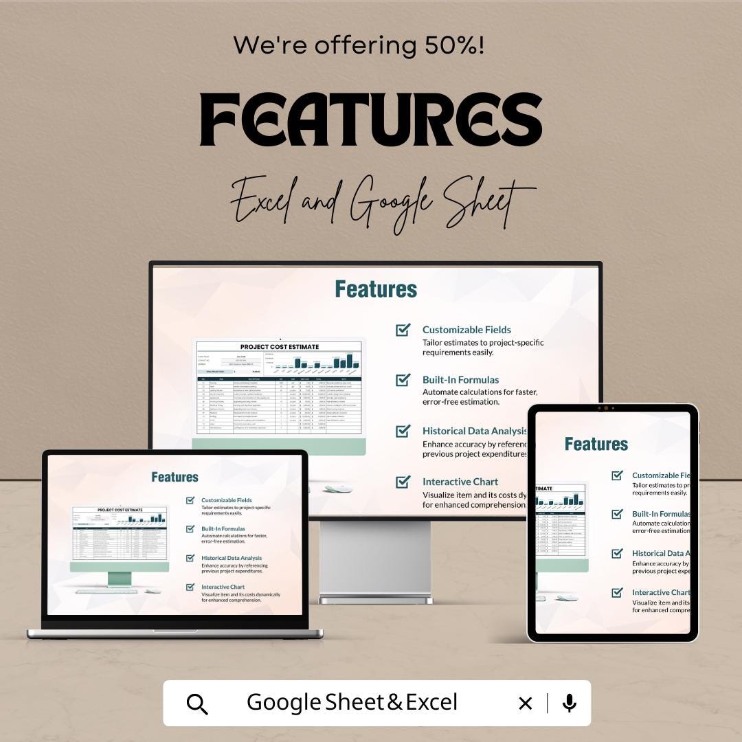 Project Cost Estimate Sheet | Excel and Google Sheets | Editable Budget & Expense Estimator | Client Cost Breakdown Template