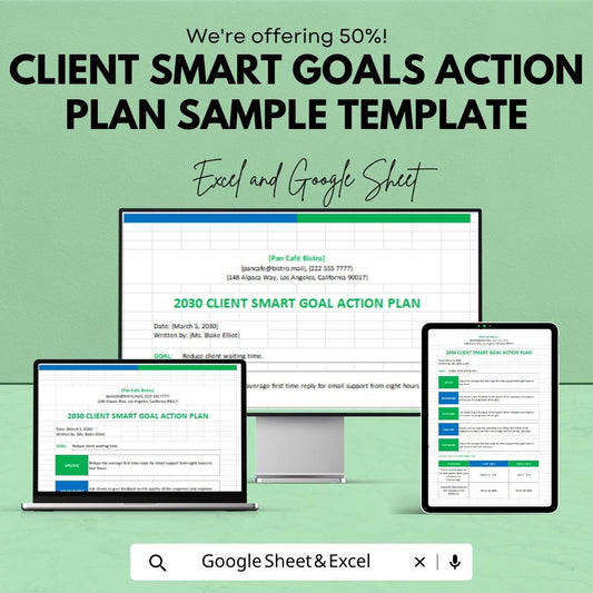 Client SMART Goals Template | Action Plan Spreadsheet | Goal Setting Planner | Project Tracker | Excel & Google Sheets | Business Goal
