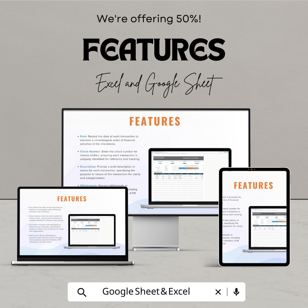 Checkbook Balance Tracker Template | Google Sheets & Excel | Digital Check Register |  Account Balance Tracker | Finance Planner