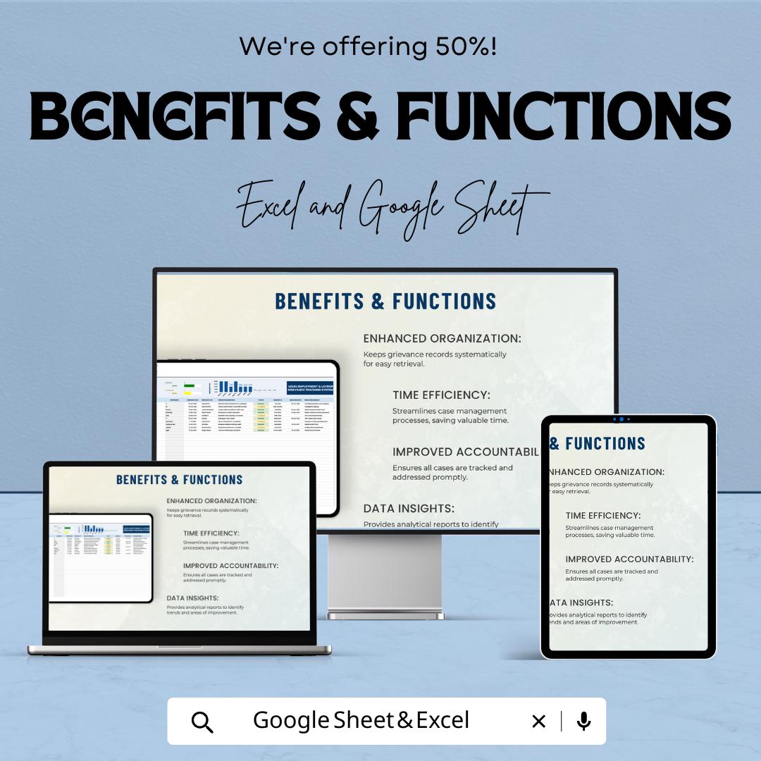 Legal Grievance Tracker Template, Employee Complaint Log, HR Case Management, Labor Dispute Tracker, HR Spreadsheet