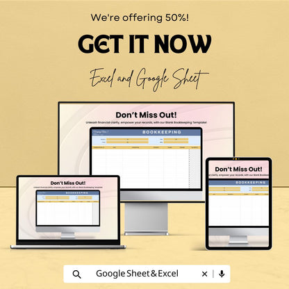 Blank Bookkeeping Spreadsheet Template | Google Sheets & Excel | Income Expense Tracker | Business Finance Log | Editable Accounting Sheet