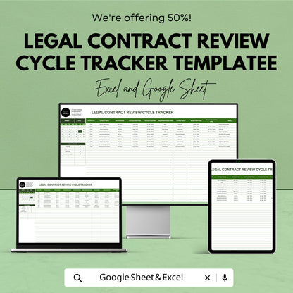 Legal Contract Review Tracker, Contract Review Cycle Template, Law Office Contract Management, Excel & Google Sheets Legal Workflow Tool