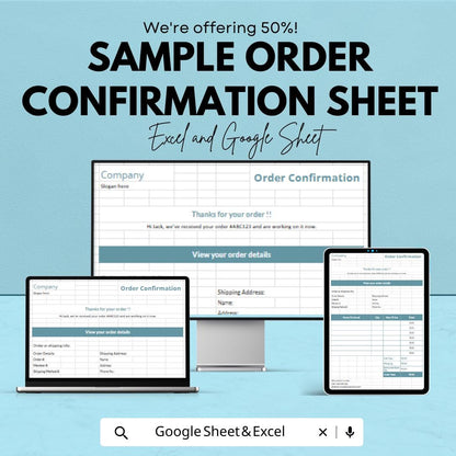 Sample Order Confirmation Sheet | Excel & Google Sheet Template | Customizable Order Tracking | Invoice Confirmation | Instant Download