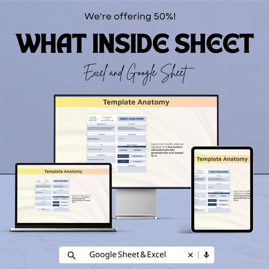 Project Status Report Template | Project Tracking Spreadsheet | Weekly Status Report | Project Management Template | Excel & Google Sheets |