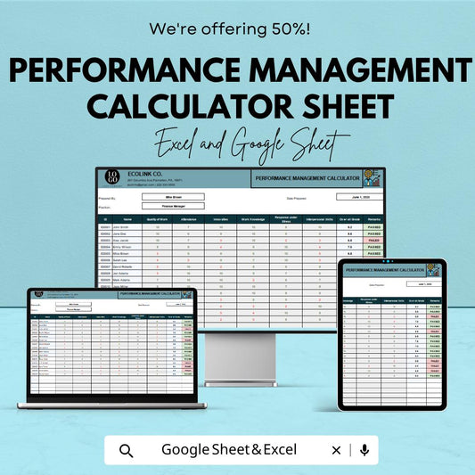 Performance Management Calculator Sheet | Excel & Google Sheet | Employee Evaluation Template | Performance Metrics Tracker | HR Template