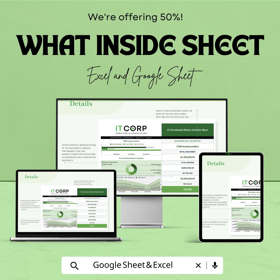 IT Investment Return Analysis Sheet Template |  IT Project Return Calculator | Business Investment Analysis Spreadsheet