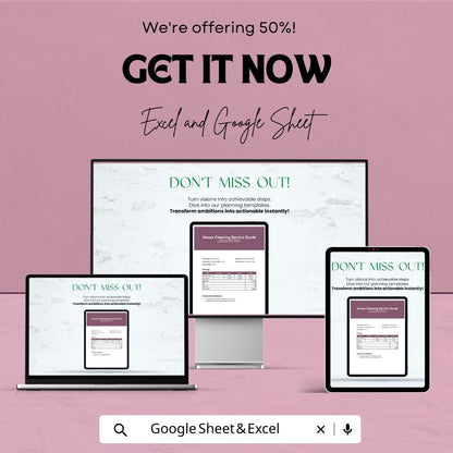 Cleaning Service Quotation Sheet Template | Excel & Google Sheets | House Cleaning Quote Form | Service Estimate Template | Digital Download