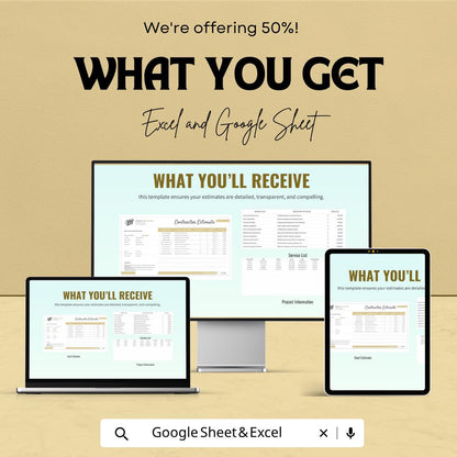 Carpentry Contractor Estimate Template | Construction Estimate Spreadsheet | Woodworking Quote Template | Excel & Google Sheets |