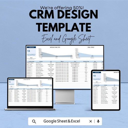 CRM Design Template | Excel & Google Sheets Customer Management Dashboard | CRM Layout Spreadsheet | Sales Tracking System