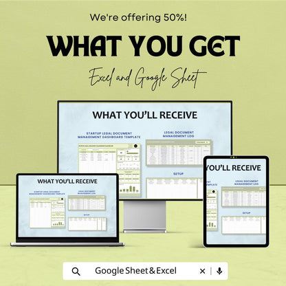 Startup Legal Document Management Dashboard Template | Excel & Google Sheets | Legal Document Tracker | Business Legal Spreadsheet