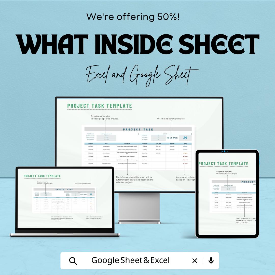 Project Task Template | Task Management Sheet | Project Planner Checklist | Editable Task Tracker | Project Planning Template for Teams