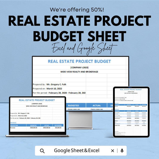 Real Estate Project Budget Sheet | Excel and Google Sheets | Property Development Budget Planner | Investment & Renovation Cost Tracker