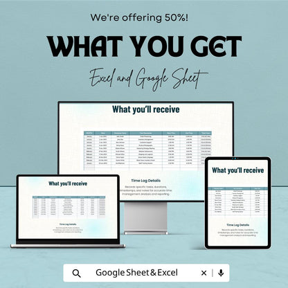 Time Log Sheet Template | Excel Time Tracker Spreadsheet | Employee Hours Tracker Template | Google Sheets & Excel |