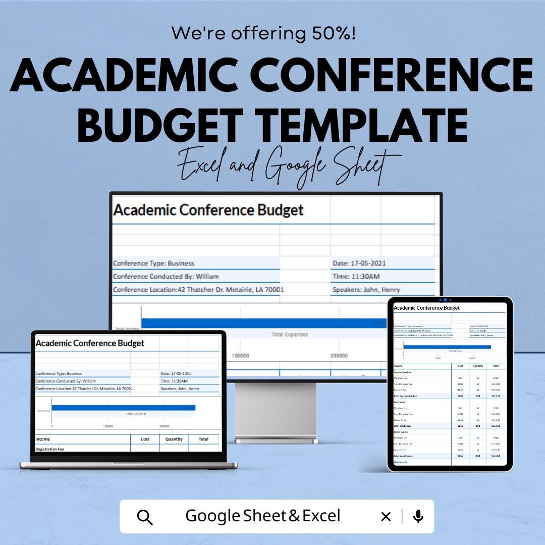 Academic Conference Budget Template | Conference Planning Spreadsheet | Excel & Google Sheets Budget Planner | Event Expense Tracker