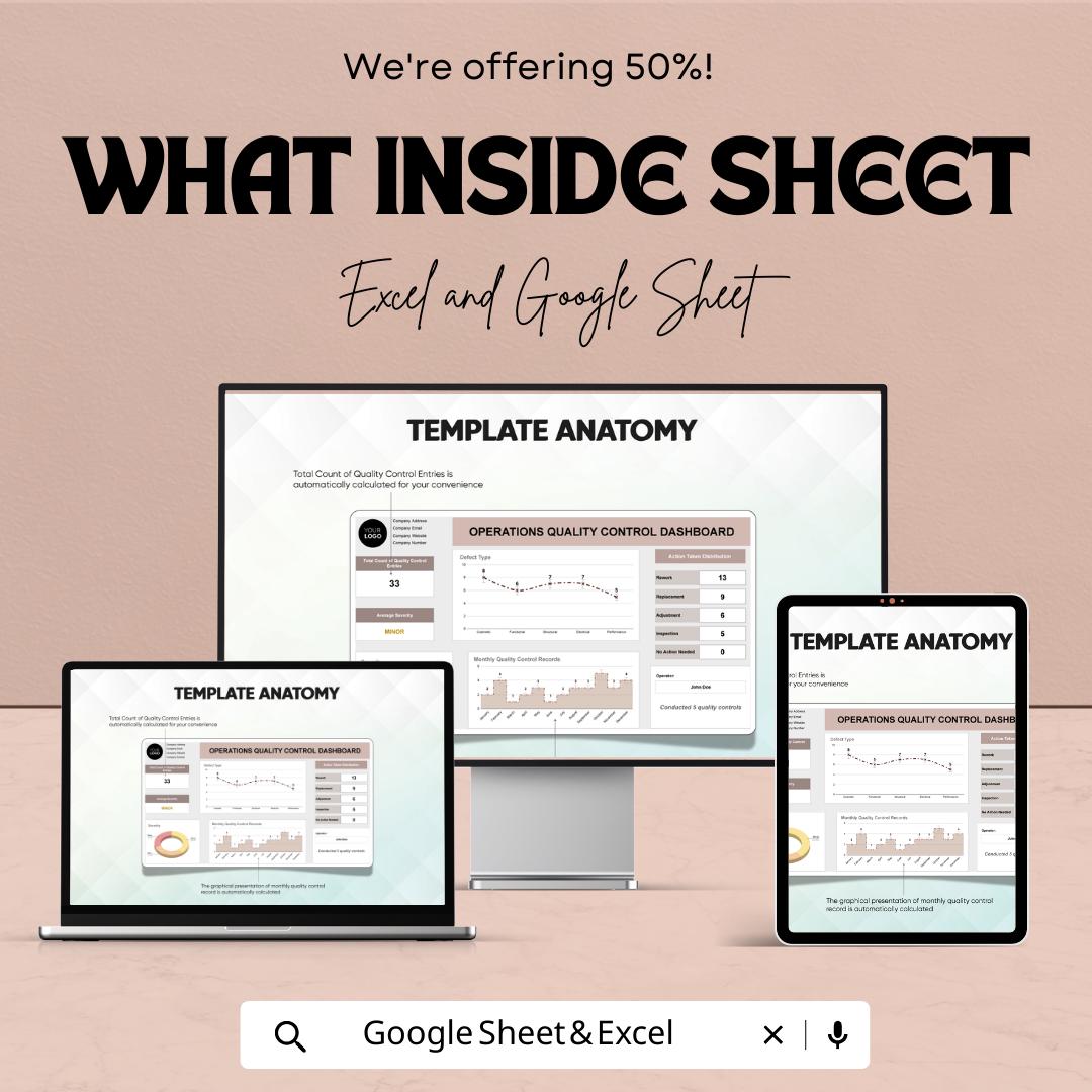 Operations Quality Control Dashboard Template | QC Dashboard Spreadsheet | Excel & Google Sheets