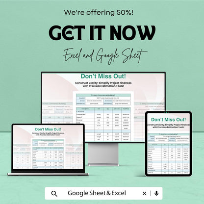 Editable Construction Cost Estimate Template | Construction Budget Spreadsheet | Building Cost Calculator | Excel & Google Sheets |