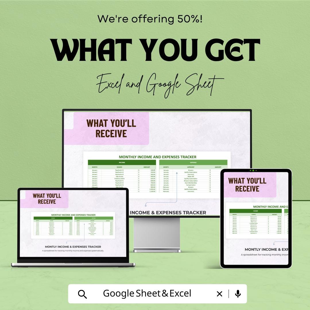 Monthly Budget Spreadsheet Template | Income and Expense Tracker | Google Sheets and Excel Template | Finance Tracker | Budget Planner Sheet