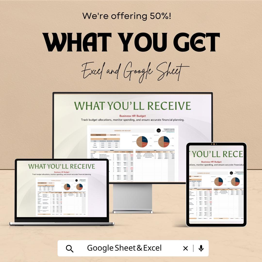 Business HR Budget Template | HR Budget Spreadsheet | Hr Expense Tracker | Business Budget Planner | HR Financial Planning Sheet