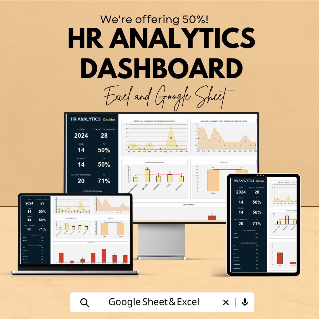HR Analytics Dashboard - Excel & Google Sheet Template | Employee Management | HR Data Analytics Tool | HR Dashboard for Workforce Insights