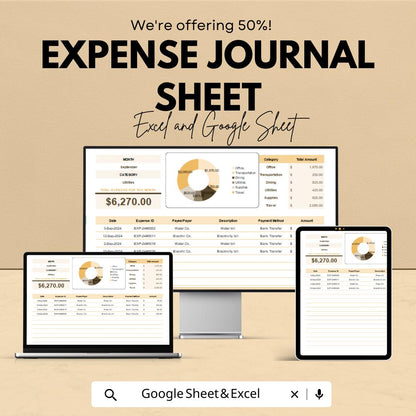 Expense Journal Sheet | Personal Finance Tracker | Google Sheets | Budget Tracker | Spending Log | Expense Organizer | Monthly Finance