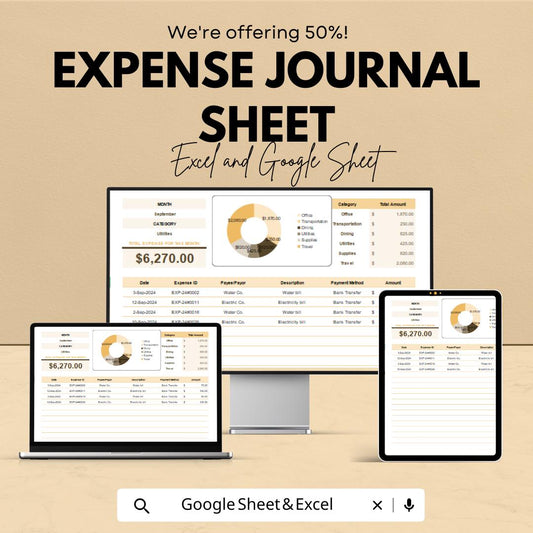 Expense Journal Sheet | Personal Finance Tracker | Google Sheets | Budget Tracker | Spending Log | Expense Organizer | Monthly Finance