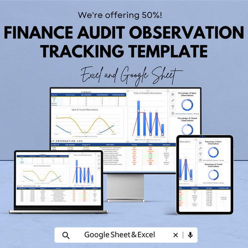 Finance Audit Observation Tracking Template | Audit Log Tracker | Financial Audit Dashboard | Audit Management Spreadsheet