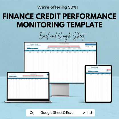 Finance Credit Performance Monitoring Template | Credit Tracking Spreadsheet | Financial Health Review Sheet | Credit Score Monitor