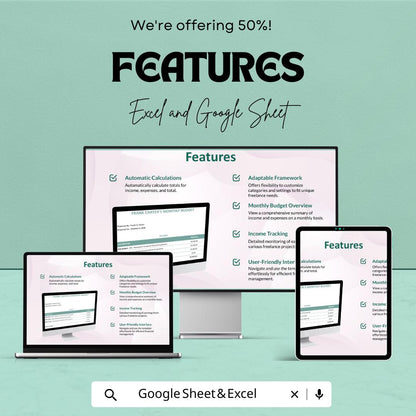 Sample Freelance Budget Sheet – Excel and Google Sheets Template | Track Income & Expenses | 50% Off