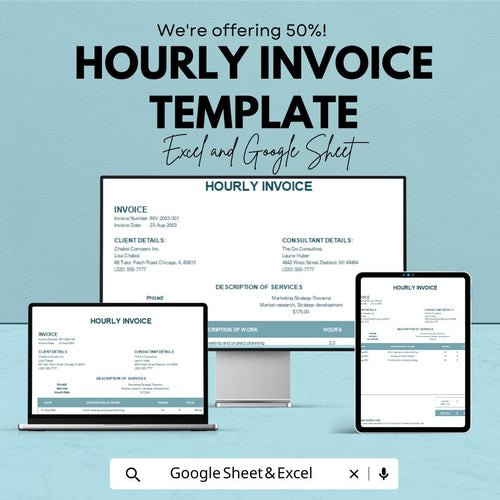 Hourly Invoice Template | Freelance Billing Sheet | Service Invoice Tracker | Editable Consultant Invoice | Business Invoice Format