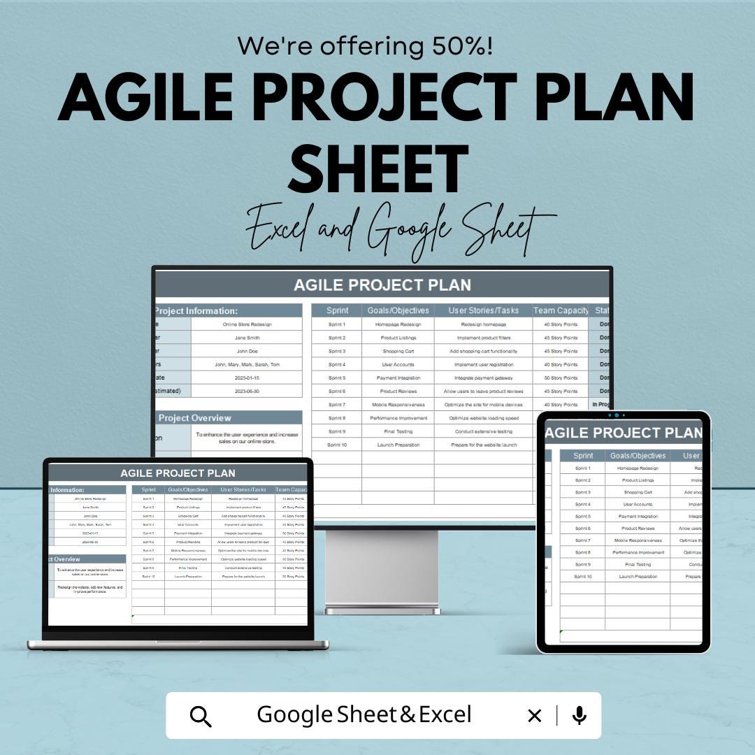 Agile Project Plan Sheet - Excel and Google Sheet Template for Task Management, Sprint Planning & Team Collaboration