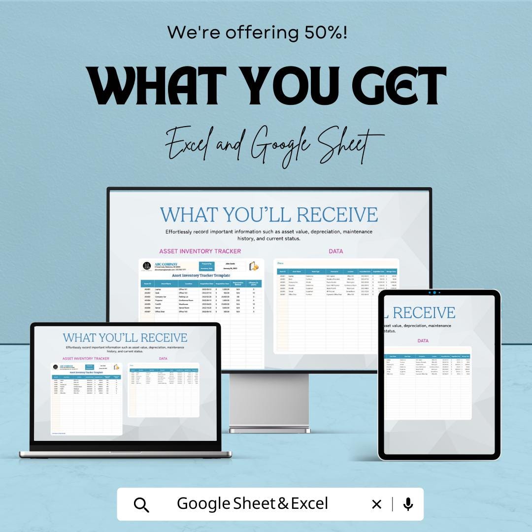 Asset Inventory Tracker Template |  | Fixed Asset Register | Equipment & Electronics Inventory | Depreciation Tracker Spreadsheet