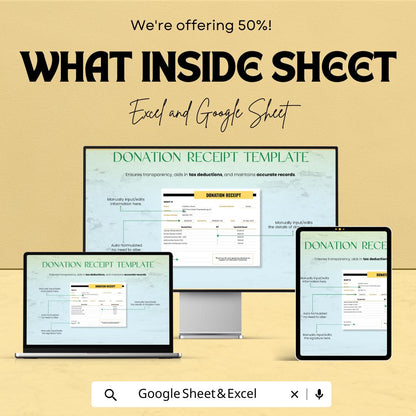 Donation Receipt Template Sheet | Excel & Google Sheet | Tax-Deductible Donation Tracker | Customizable Donation Receipt