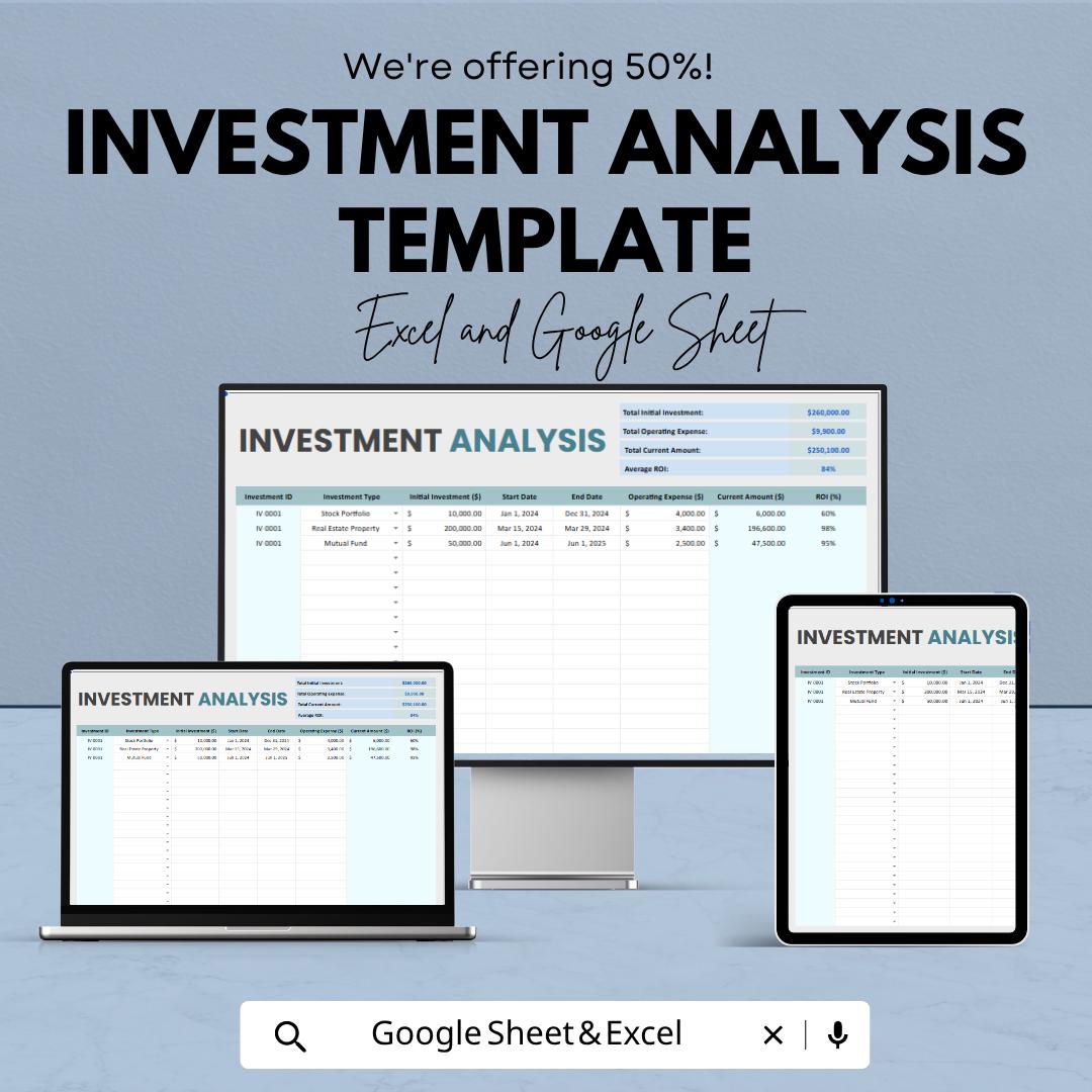 Investment Analysis Template | Investment Tracker Spreadsheet | Financial Analysis Template | Excel & Google Sheets |
