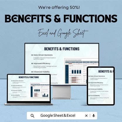 Sales Contract Performance Metrics Dashboard | Excel and Google Sheet Template for Tracking Contracts & Client Metrics | Real-Time Updates