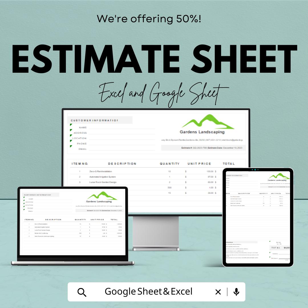 Estimate Sheet Template for Excel & Google Sheets | Cost Estimation and Budgeting Tool