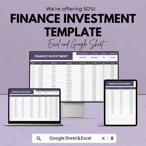 Finance Investment Template | Investment Tracker Spreadsheet | ROI Calculator | Investment Portfolio Management
