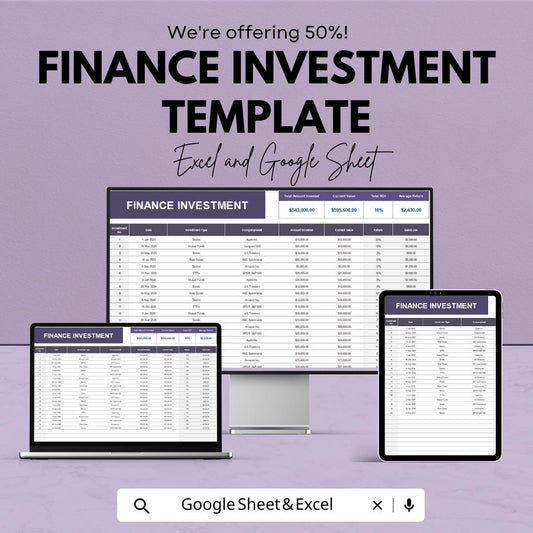 Finance Investment Template | Investment Tracker Spreadsheet | ROI Calculator | Investment Portfolio Management