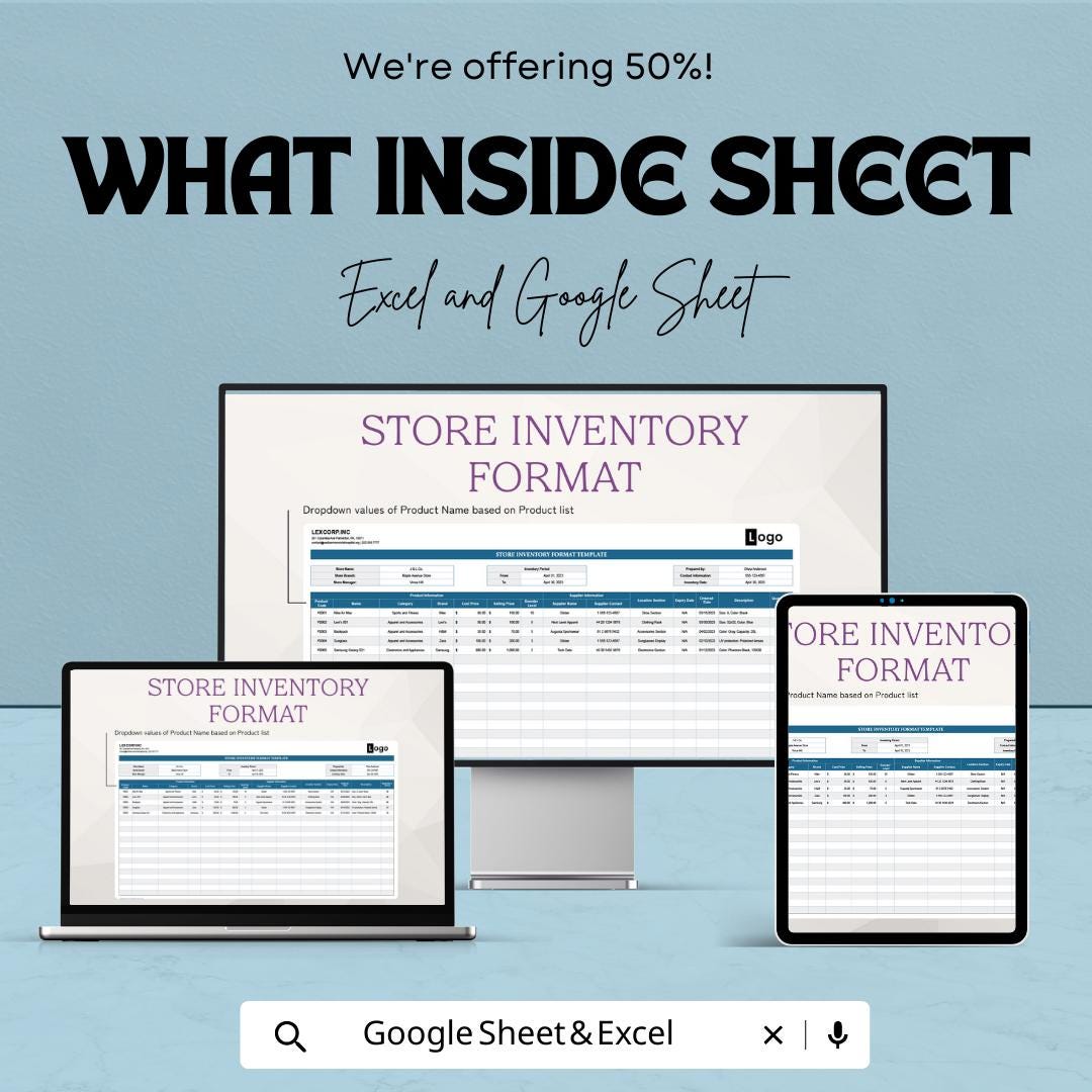 Store Inventory Format Template | Retail Stock Management Spreadsheet | Excel & Google Sheets Inventory Tracker | Small Business Stock Log