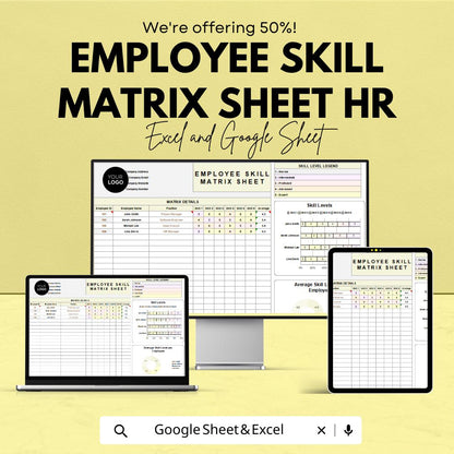 Employee Skill Matrix Sheet HR Template - Excel & Google Sheets, Track Employee Skills, Competency Mapping, Training Needs Analysis