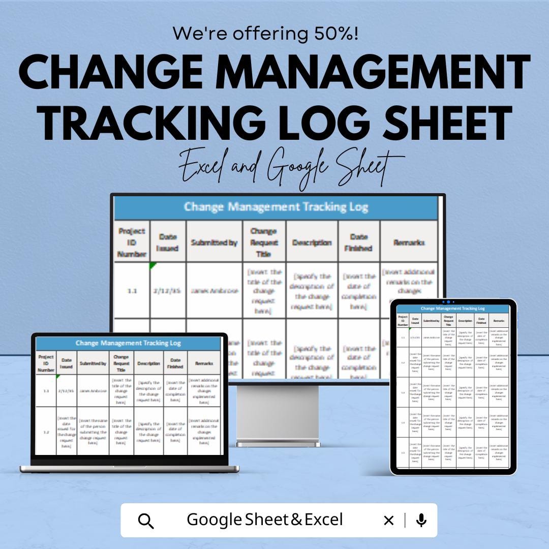 Change Management Log Template | Project Change Request & Milestone Tracker | Google Sheets and  Excel