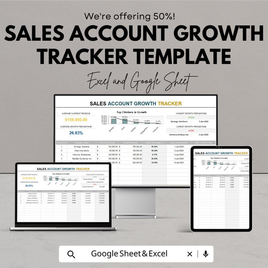 Sales Account Growth Tracker Template | Business Sales Analysis Spreadsheet | Revenue Growth Report | Digital Download